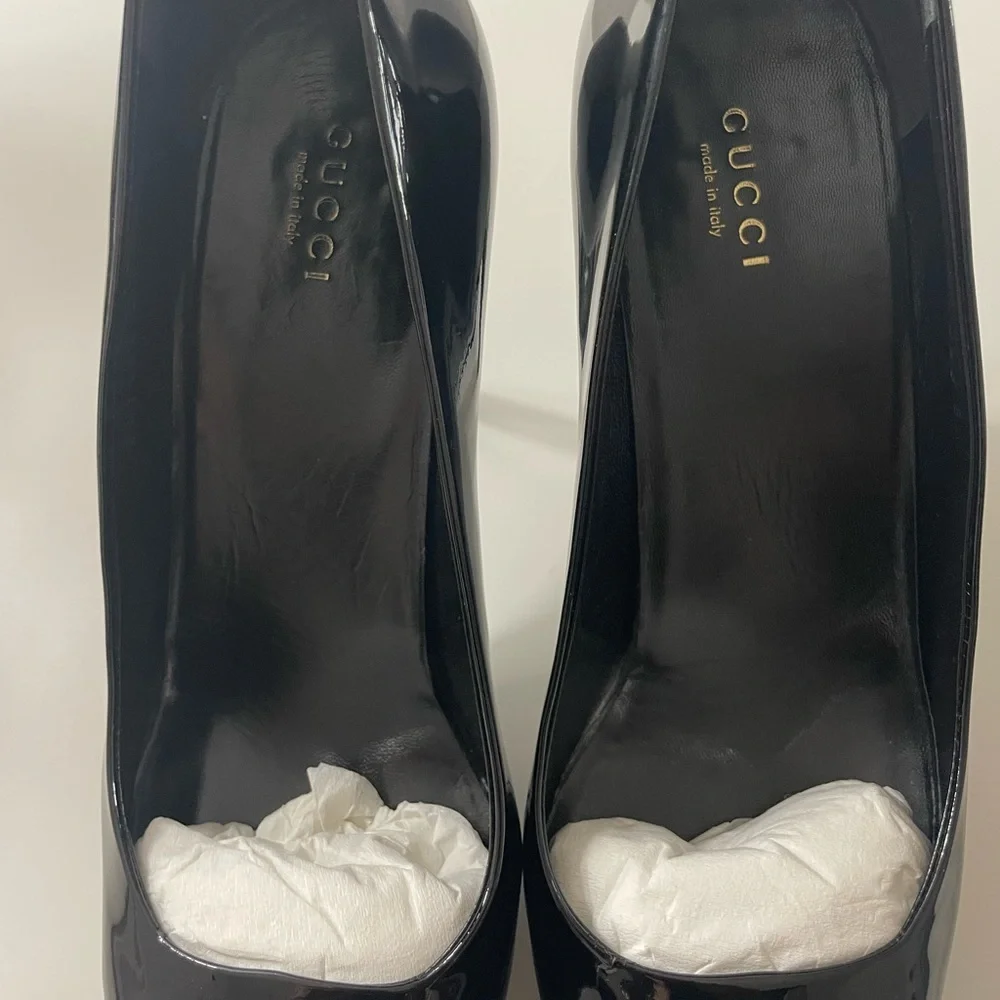 Vintage Gucci Patent Leather Pumps Black Vernice Crystal Nero - Size 9 Authentic - Picture 14 of 16